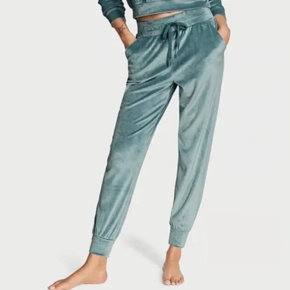 Victoria's Secret On Point Teal Ribbed Velour Joggers Size XXL Comfy Lounge
